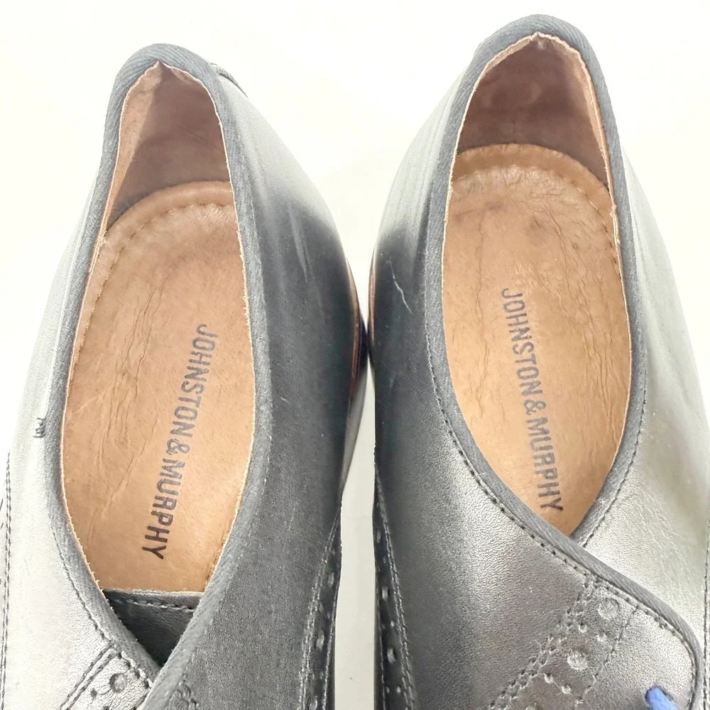 Johnston & Murphy Derby Shoes Mens 12 Black Leather Brogue Preppy Business